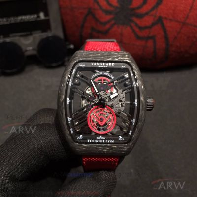 FM Factory Franck Muller Vanguard Tourbillon Skeleton Carbon Red Rubber Strap Automatic Watch